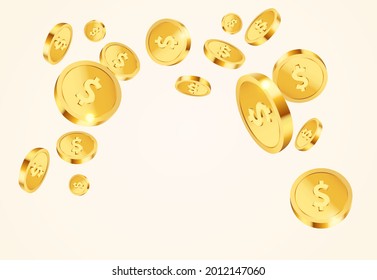 Realistic flying gold dollar coins