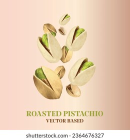 Realistic flying pistachio on isolated background, vector art