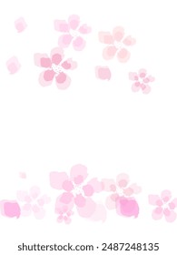 Realistic flying sakura cherry flower petals elements for romantic banner design. Wind swirls with flower pink petals isolated on transparent background. 