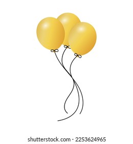 Realistic flying vector balloons. Design element gold colored balloons for card, party, design, flyer, poster, decor, banner, web, advertising. Vector illustration