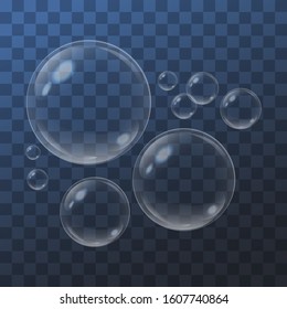 Realistic foa bubbles, effervescent icon, fizzy set. Vector illustration