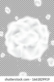 Espuma realista aislada en un fondo a cuadros. Espuma blanca de jabón, gel o champú con burbujas. Ilustración vectorial.
