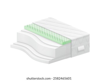 Realistic foam mattress mockup. Vector illustration isolated on a white background. The illustration will present mattress consisting of many layers. EPS10.	