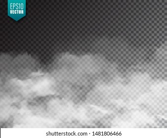  Realistic fog, mist effect. Smoke isolated on transparent background. Vector vapor in air, steam flow. Clouds.