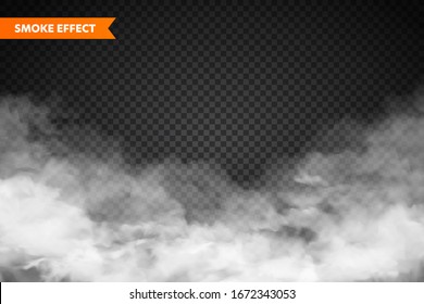  Realistic fog, mist effect. Smoke isolated on transparent background. Vector vapor in air, steam flow. Clouds.
