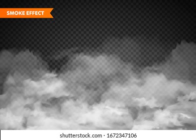  Realistic fog, mist effect. Smoke isolated on transparent background. Vector vapor in air, steam flow. Clouds.