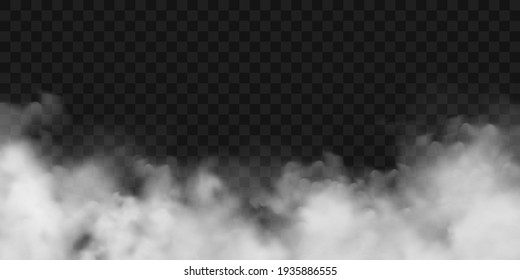  Realistic fog, mist effect. Smoke on dark background. Vector vapor in air, steam flow. Clouds. - Shutterstock ID 1935886555