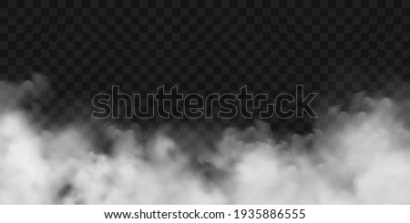  Realistic fog, mist effect. Smoke on dark background. Vector vapor in air, steam flow. Clouds.