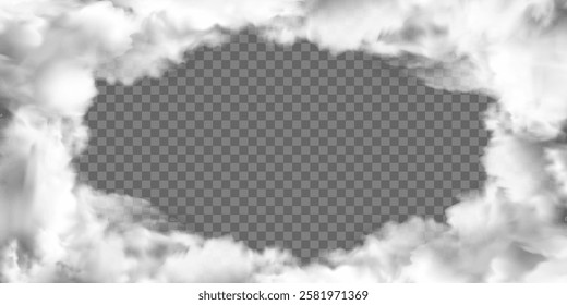 Realistic fog or smoke frame with transparent special effect. White vector mist, smog. Vector illustration