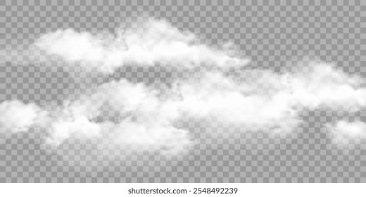 Realistic fog or white smoke isolated transparent special effect.Vector mist, smog background. Vector illustration