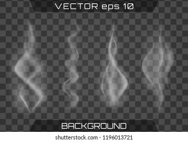 Realistic fog.Smoke vector collection, isolated, transparent background. Delicate white cigarette smoke waves on transparent background vector illustration.