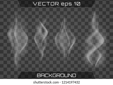 Realistic fog.Smoke vector collection, isolated, transparent background. Delicate white cigarette smoke waves on transparent background vector illustration.