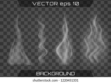 Realistic fog.Smoke vector collection, isolated, transparent background. Delicate white cigarette smoke waves on transparent background vector illustration.