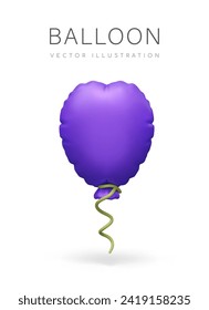 Realistic foil balloon in vertical position. Festive purple decorative element