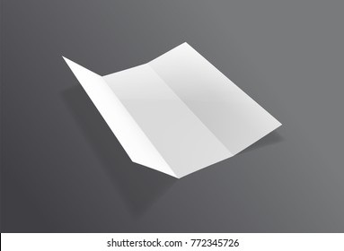 Realistic folded brochure mockup. White paper sheet flyer. Vector leaflet.