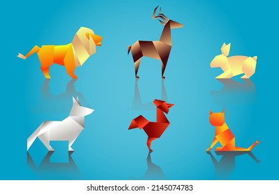 Un vector de papel plegado realista aislado en fondo azul. origami moderno animal de papel. animales de origami coloridos.
