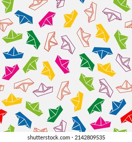 Realistic folded paper boat vector set 

isolated on white background. paper boat 

modern origami. colorful origami boats.
