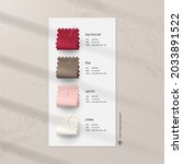 Realistic Folded Textile color swatches for fashion, clothing line, mood board, branding againts textured wall with shadow. Realistic vector fabric color card mockup