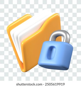 Realistic folder with documents, padlock. Concept of limited access to information