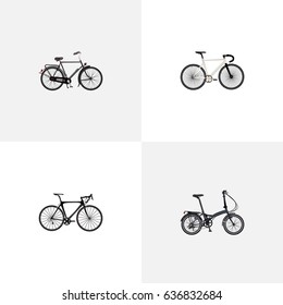 Realistic Folding Sport-Cycle, Exercise Riding, Training Vehicle And Other Vector Elements. Set Of Bicycle Realistic Symbols Also Includes Folding, Road, Bicycle Objects.