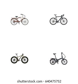 Realistic Folding Sport-Cycle, Journey Bike, Bmx And Other Vector Elements. Set Of Lifestyle Realistic Symbols Also Includes Bmx, Cyclocross, Folding Objects.