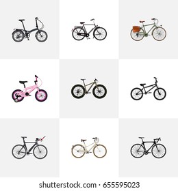 Realistic Folding Sport-Cycle, Old, Working And Other Vector Elements. Set Of Bicycle Realistic Symbols Also Includes Retro, Bmx, Kids Objects.