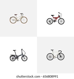 Realistic Folding Sport-Cycle, Road Velocity, Old And Other Vector Elements. Set Of Bicycle Realistic Symbols Also Includes Adolescent, Retro, Teenager Objects.