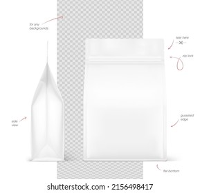 Realistic food bag. Front and side view. Suite for the presentation of coffee, food, for pets, household, etc. EPS10.