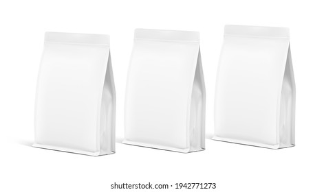 Realistic food bag set isolated on white background. Front view. Vector illustration. Can be use for template your design, presentation, promo, ad. EPS 10.	