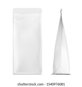 Realistic food bags isolated on white background. Front and side views. Vector illustration. Can be use for template your design, presentation, promo, ad. EPS 10.	