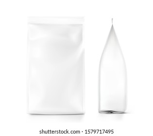 Realistic food bags isolated on white background. Front, side view. Vector illustration. Can be use for template your design, presentation, promo, ad. EPS 10.	