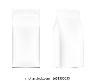 Realistic food bags isolated on white background. Front, isometric view. Vector illustration. Can be use for template your design, presentation, promo, ad. EPS 10.	