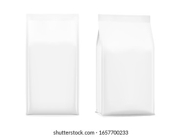 Realistic food bags isolated on white background. Front, isometric view. Vector illustration. Can be use for template your design, presentation, promo, ad. EPS 10.	
