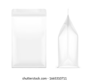 Realistic food bags isolated on white background. Front, side and isometric view. Vector illustration. Can be use for template your design, presentation, promo, ad. EPS 10.	