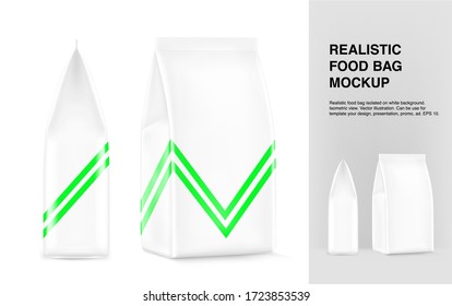 Realistic food bags isolated on white background. Isometric view. Vector illustration. Can be use for template your design, presentation, promo, ad. EPS 10.	