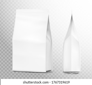 Realistic food bags on transparent background. Side and isometric view. Vector illustration. Can be use for template your design, presentation, promo, ad. EPS 10.	