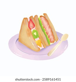 Realistic food sandwich illustration in vector art and bright color suitable for cafe, menu, graphic element for your  need