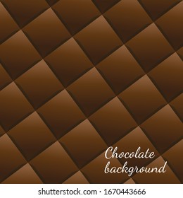 Realistic food seamless pattern wallpaper. Vector chocolate squares background. Volumetric dark chocolate repeating tile Illustration