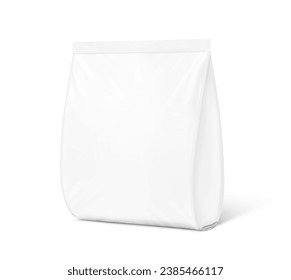 Realistic food snack bag isolated on white background. Half side view. Vector illustration. Can be use for template your design, presentation, promo, ad. EPS 10.