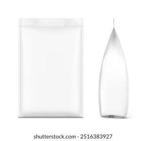 Realistic food snack bag isolated on white background. Front and side views. Vector illustration. Can be use for template your design, presentation, promo, ad. EPS 10.	
