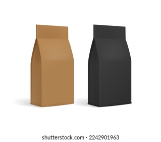 Realistic food zip-package mock-ups - editable vector template. Coffee or tea paper pouch mockup for brand design. Stand-up paper pouch isolated on white 