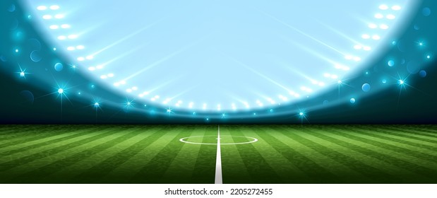 Realistic football arena with spotlights. Vector - Shutterstock ID 2205272455