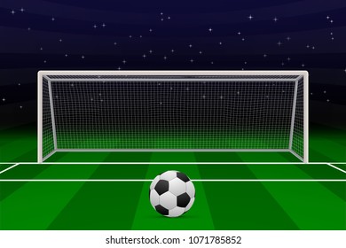 Realistic Football goal on soccer field. Vector illustration