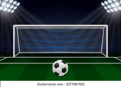 Realistic Football goal on soccer field. Vector illustration
