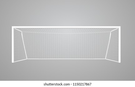 Realistic football goal of white color, with a white grid, perspective view. Vector eps10