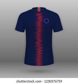 Realistic football kit PSG, shirt template for soccer jersey. Vector illustration