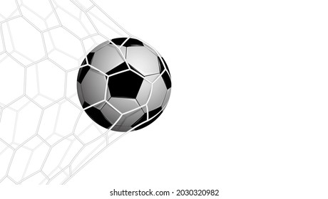 Realistic football in net isolated on white background, vector illustration