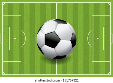 A realistic football / soccer ball on a textured grass playing field. Vector EPS 10. File contains transparencies and gradient mesh.