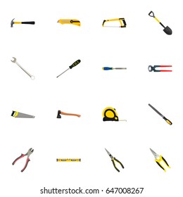 Realistic Forceps, Length Roulette, Carpenter And Other Vector Elements. Set Of Kit Realistic Symbols Also Includes Spanner, Ruler, Scissors Objects.