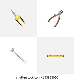Realistic Forceps, Scissors, Spanner And Other Vector Elements. Set Of Tools Realistic Symbols Also Includes Spanner, Wrench, Forceps Objects.